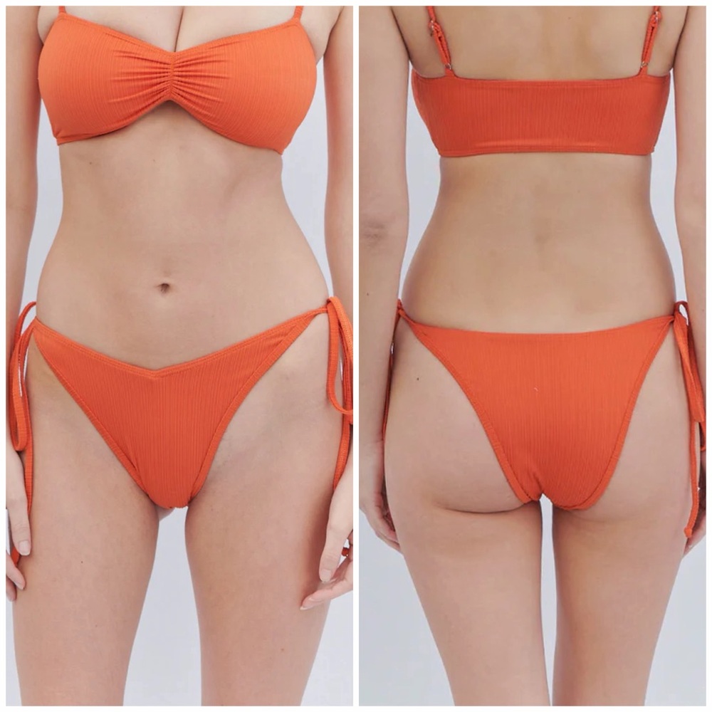 FRANKIE'S BIKINIS Connor Plissé Cheeky Bikini Bottom in Marigold